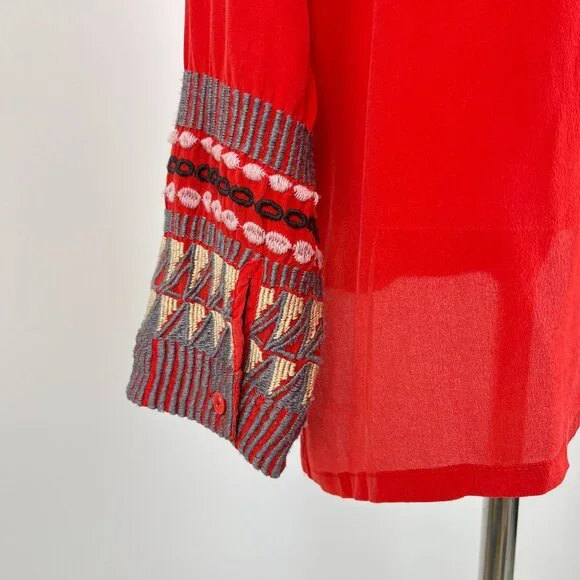 NWOT Johnny Was Biya Reverie Silk Floral Embroidered Red Shirt Blouse Size M - Picture 6 of 13